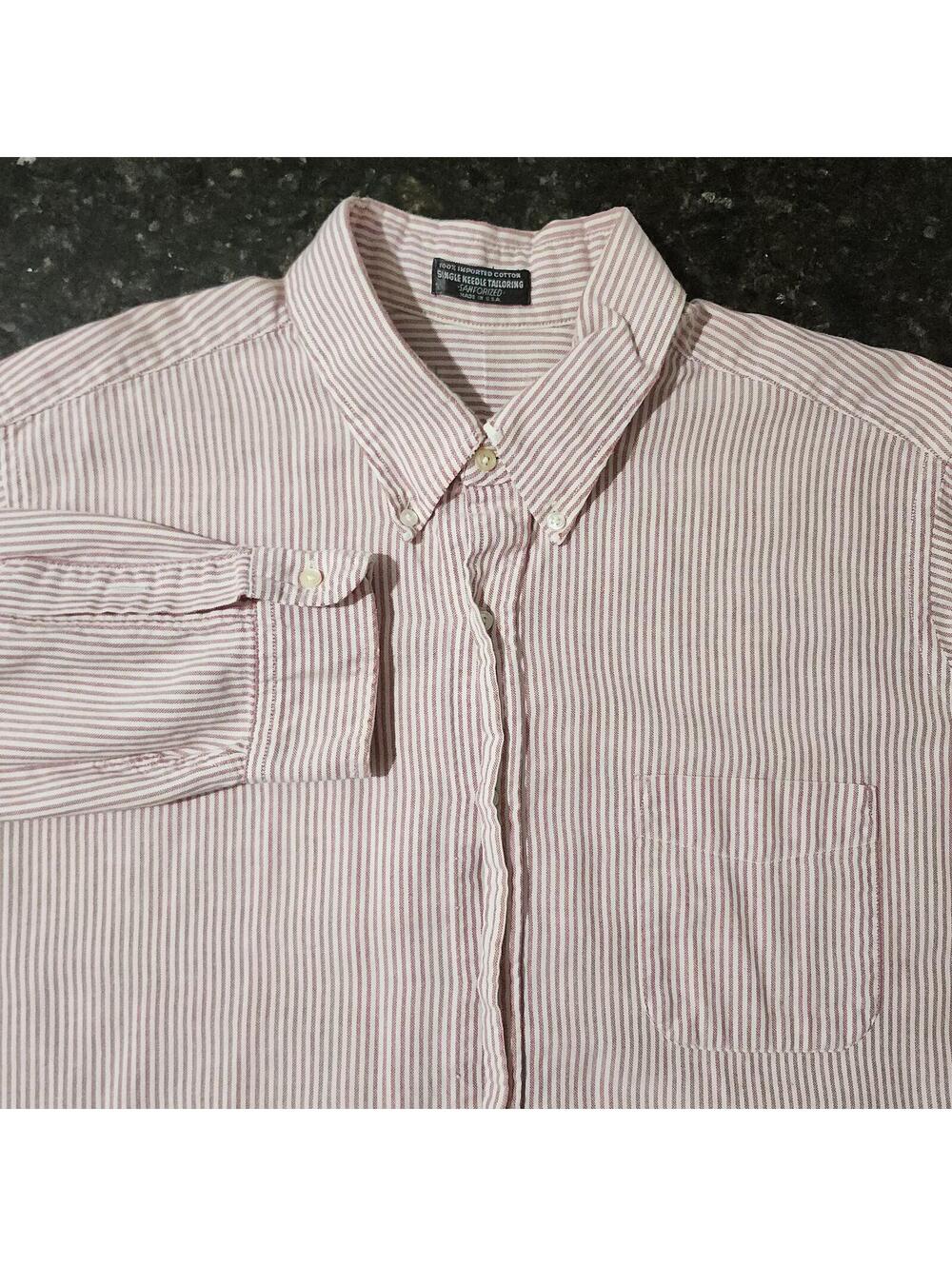 Vintage 60s Sanforized Oxford Striped Button Down Work Outdoor Classic 17½ 34